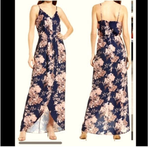 Chelsea28 Faux Wrap Blue & Pink Mirage Floral Dress medium